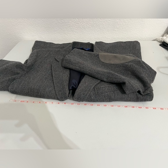 Pendleton Mens 44 Speckled Gray Tweed Wool Suede Elbow Patch single breasted - Picture 14 of 16